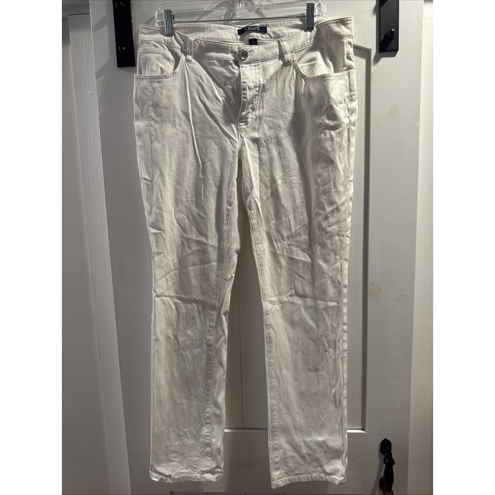 Chaps White Denim Straight Leg Jeans Womens Size 12 Mid Rise 5 Pocket